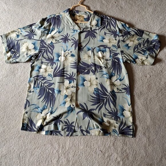 Jamaica Jaxx 100% Silk Floral Hawaiian Short Sleeve Button Down Shirt XL - Picture 1 of 9